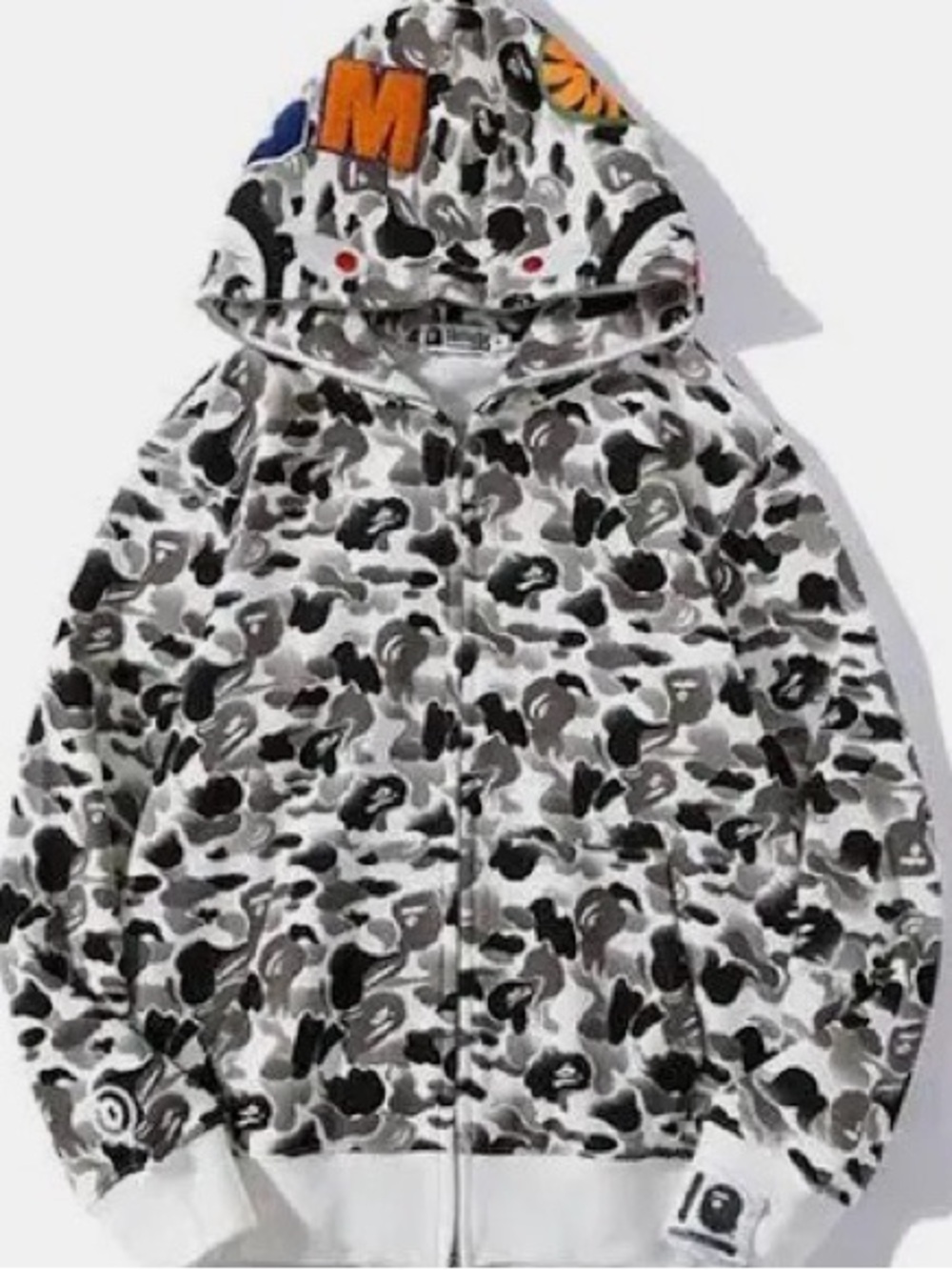 Bape Kids Grey Camo Zip Hoodie with Orange & Blue Accents